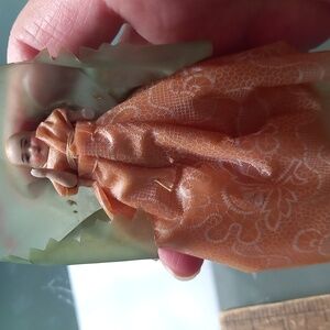 Antique China Head Miniature Doll with Peach  Dress